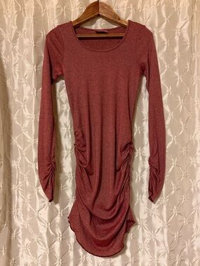 Michael Stars Maternity Metallic Burgundy Ruched Long Sleeve Dress Shine Y2K